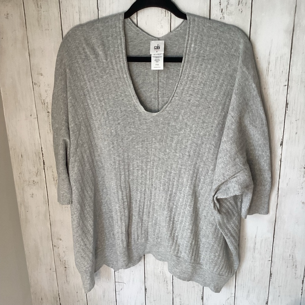 CAbi Top Gray Ribbed Dolman Shortsleeve Oversized Sweater 100% Cotton Small